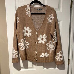 SHEIN Brown Floral Button-Up Cardigan